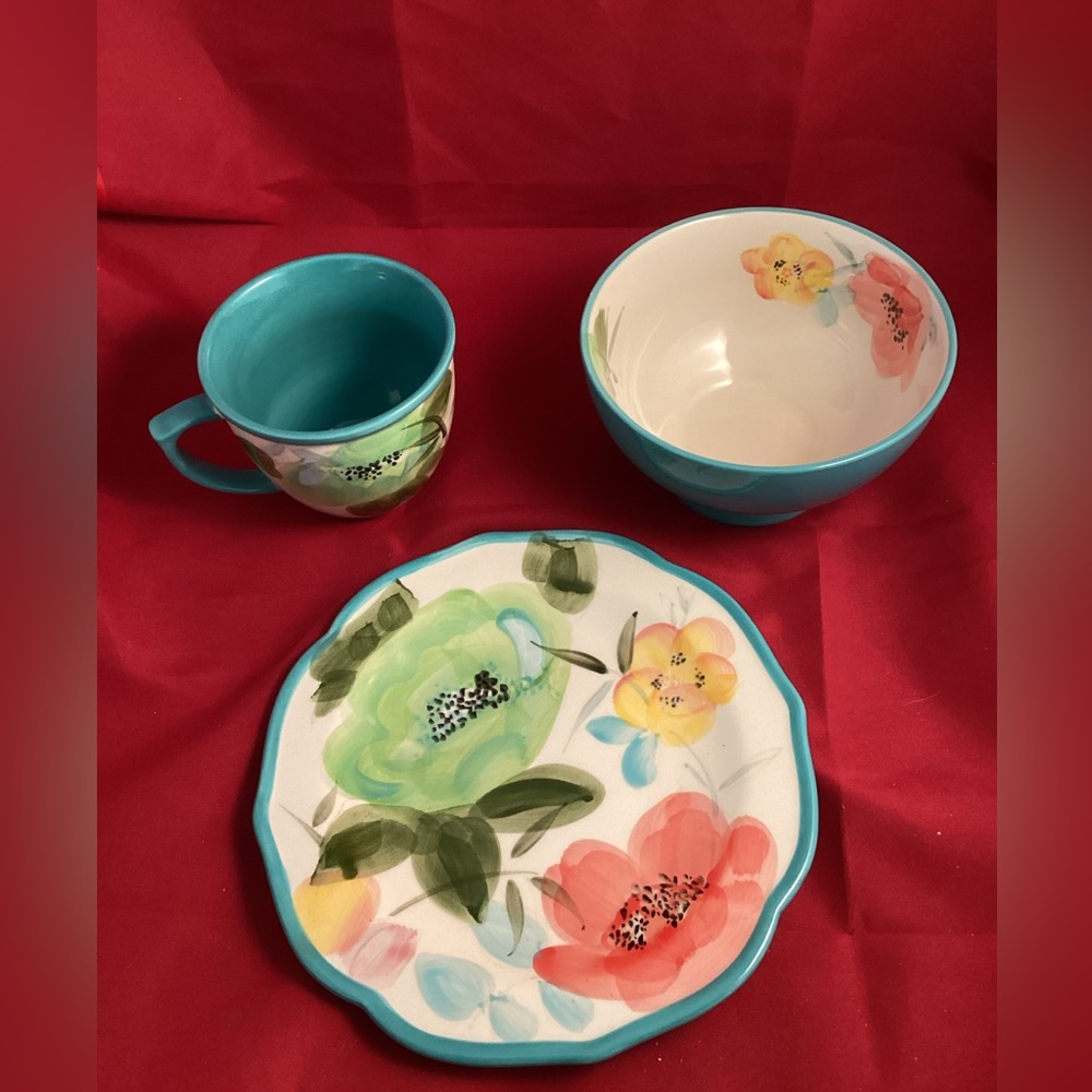 The Pioneer Woman Turquoise Floral Blossom Small Plate Bowl Mug